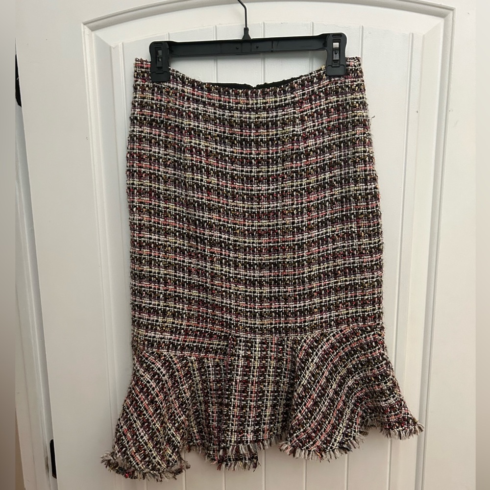 Halogen Tweed  Skirt Multicolor, Asymmetrical‎ Flared, Raw Hem, Lined Size 4
